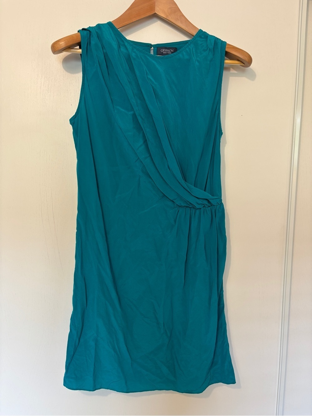 Gryphon Silk Toga Mini Dress Size Small Blue Sleeveless Model Off Duty Elevated